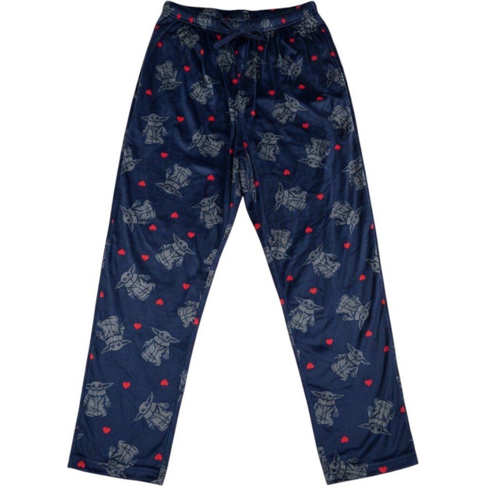 Star Wars The Mandalorian Grogu Baby Yoda Heart Fleece Pajama Pants Navy‎ XL NEW